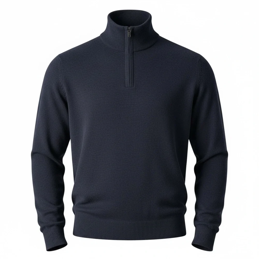 Banana Republic Factory Men's Navy Merino Wool Blend Half Zip Sweater - Large